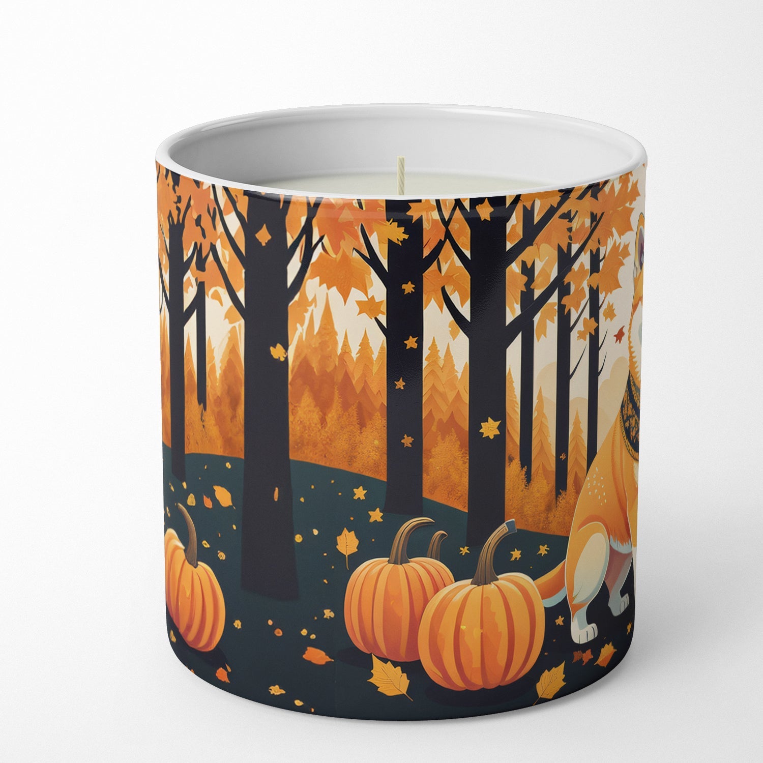 Shiba Inu Fall Decorative Soy Candle Nature Soy Wax Essential Oil Home Decor Ideal for Bedroom Kitchen Bath Office Gift, 10 oz