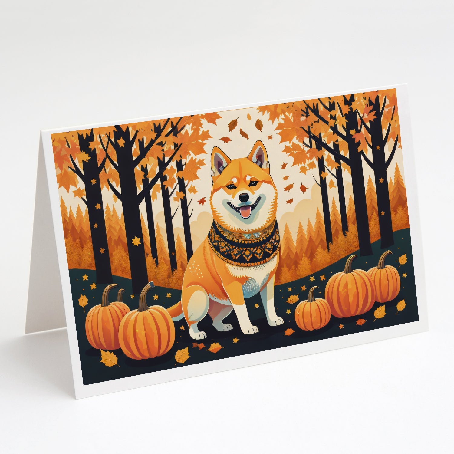 Shiba Inu Fall Greeting Cards Pack of 8 Blank Cards with Envelopes Whimsical A7 Size 5x7