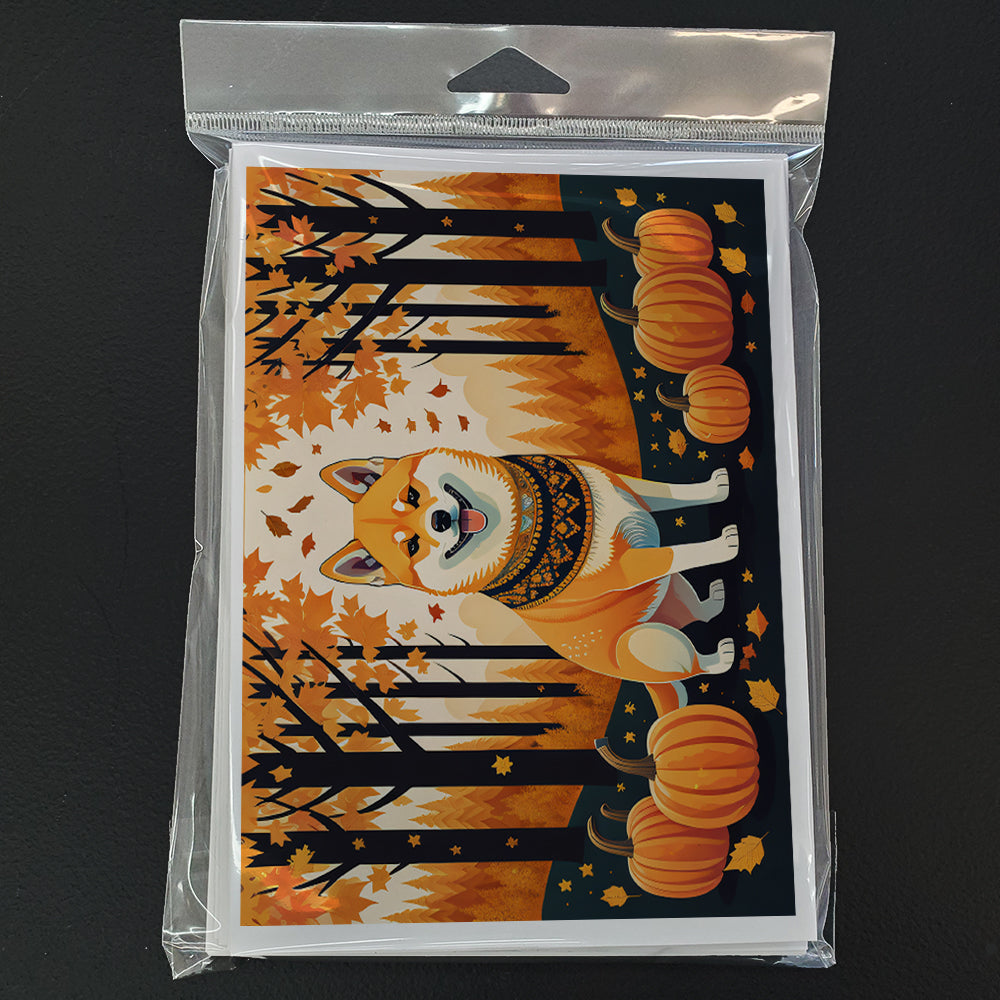 Shiba Inu Fall Greeting Cards Pack of 8 Blank Cards with Envelopes Whimsical A7 Size 5x7
