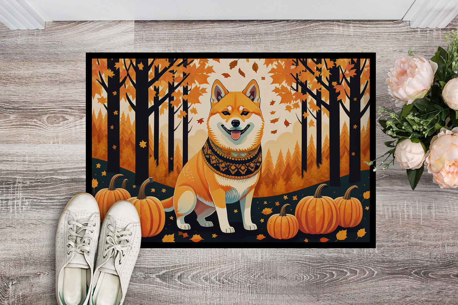 Shiba Inu Fall Doormat Indoor Outdoor 18H X 27W Front Door Mat Rugs for Entryway, Non Slip Washable