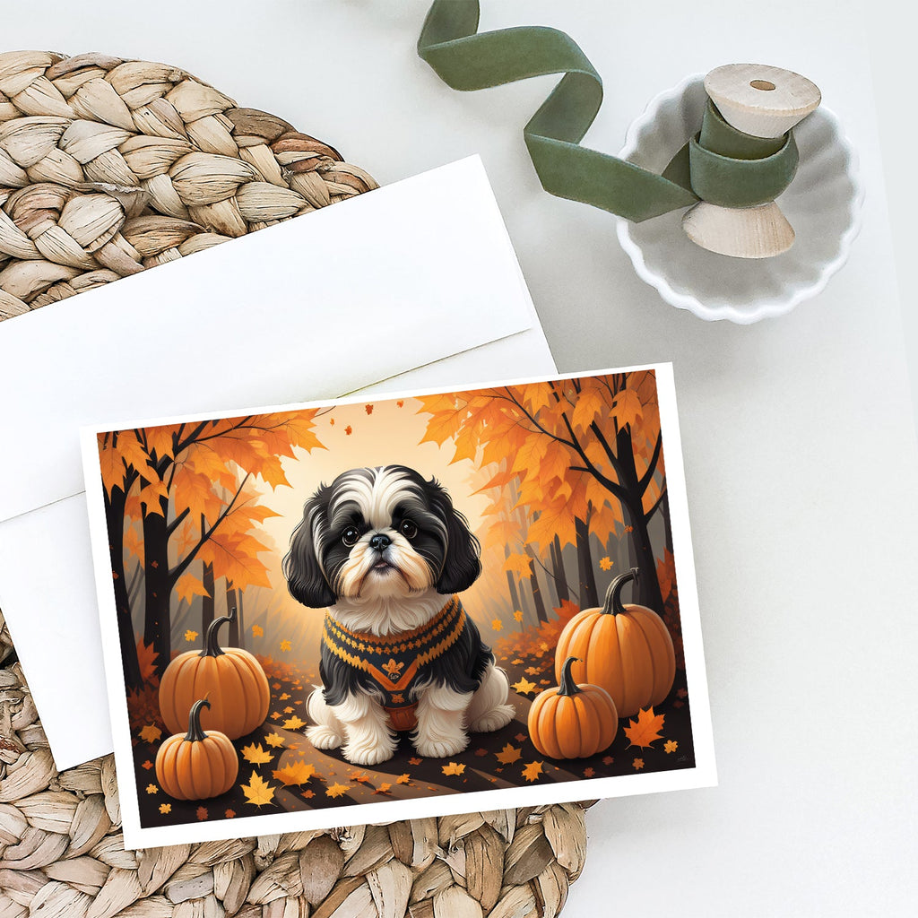 Shih Tzu Fall Greeting Cards Pack of 8 Blank Cards with Envelopes Whimsical A7 Size 5x7