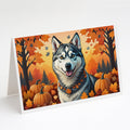 Siberian Husky Fall Greeting Cards Pack of 8 Blank Cards with Envelopes Whimsical A7 Size 5x7