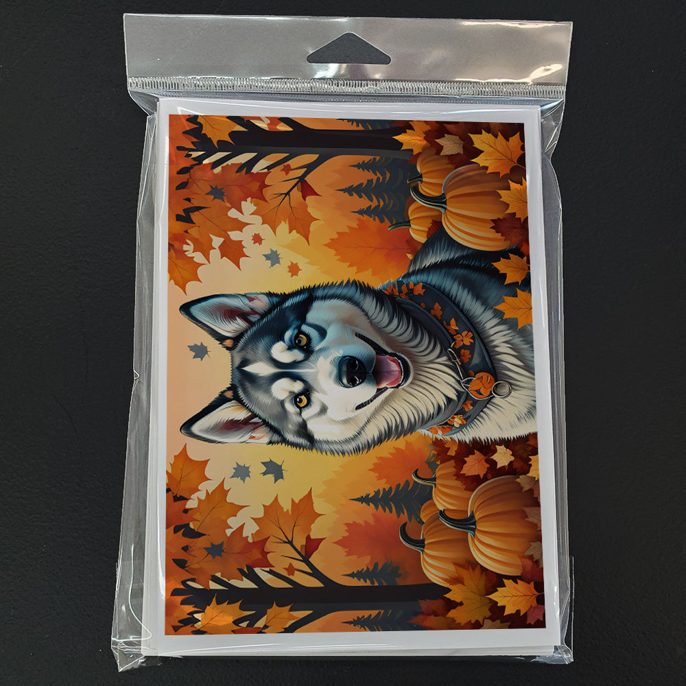 Siberian Husky Fall Greeting Cards Pack of 8 Blank Cards with Envelopes Whimsical A7 Size 5x7