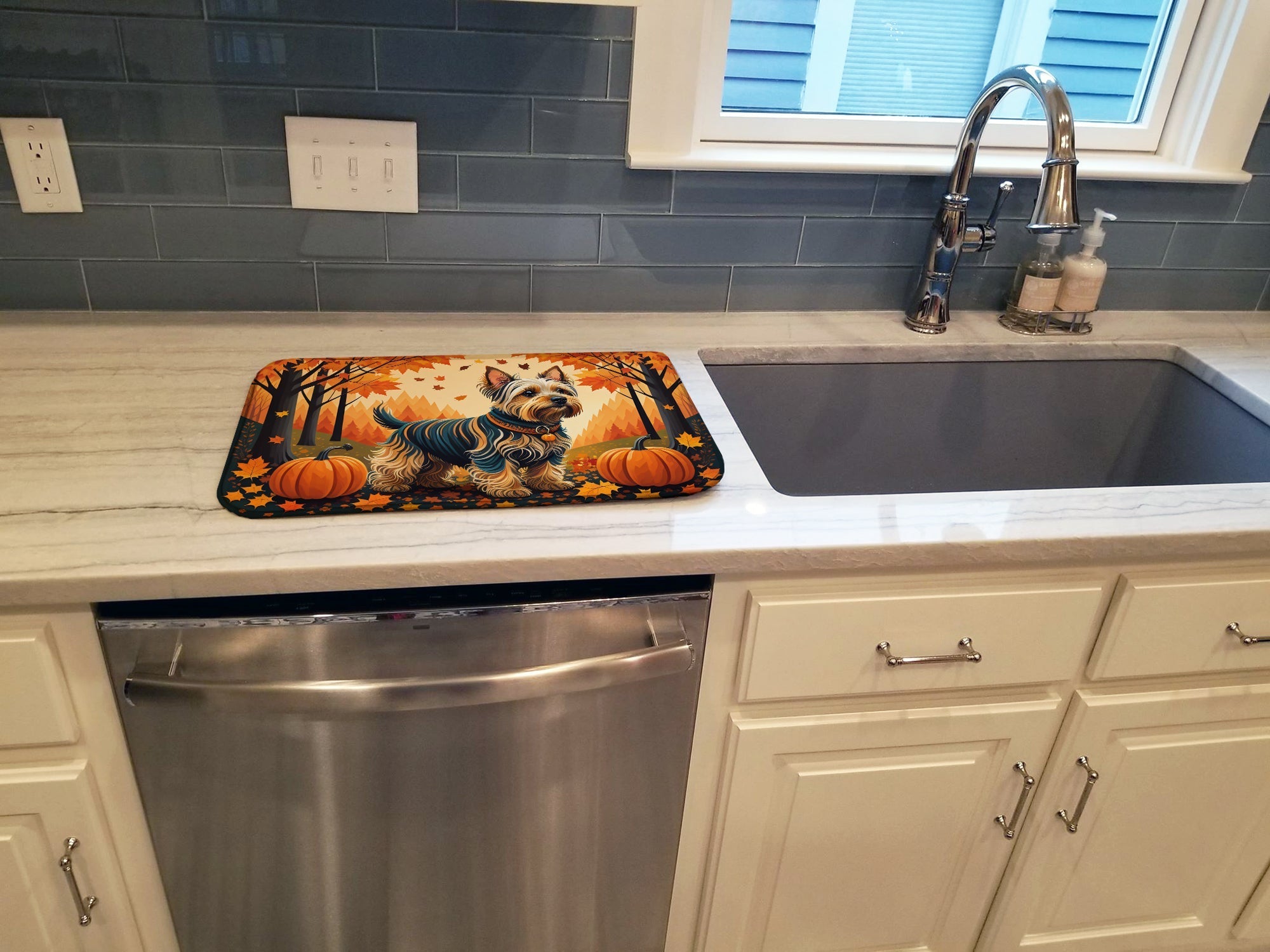 Silky Terrier Fall Dish Drying Mat Absorbent Dish Drying Mat Pad for Kitchen Counter Dish Drainer Mat for Countertop, 14 x 21", Multicolor