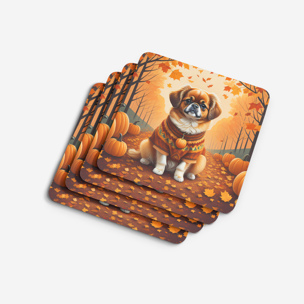 Tibetan Spaniel Fall Foam Coasters Set of 4 Cup Coasters for Indoor Outdoor, Tabletop Protection, Anti Slip, Mouse pad Material