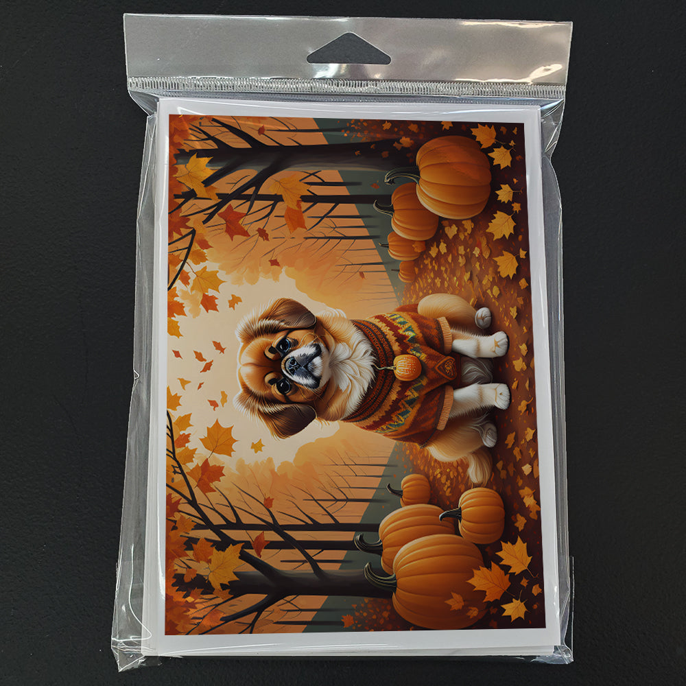 Tibetan Spaniel Fall Greeting Cards Pack of 8 Blank Cards with Envelopes Whimsical A7 Size 5x7