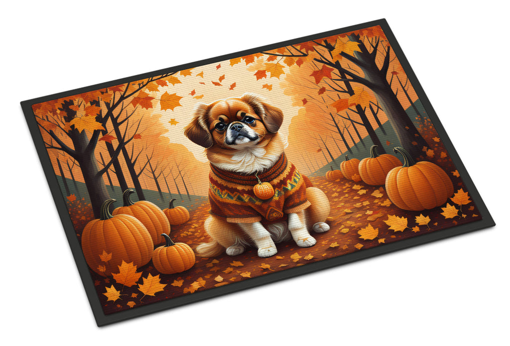 Tibetan Spaniel Fall Doormat Indoor Outdoor 18H X 27W Front Door Mat Rugs for Entryway, Non Slip Washable