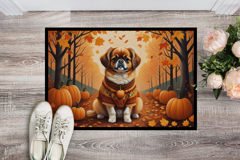 Tibetan Spaniel Fall Doormat Indoor Outdoor 18H X 27W Front Door Mat Rugs for Entryway, Non Slip Washable