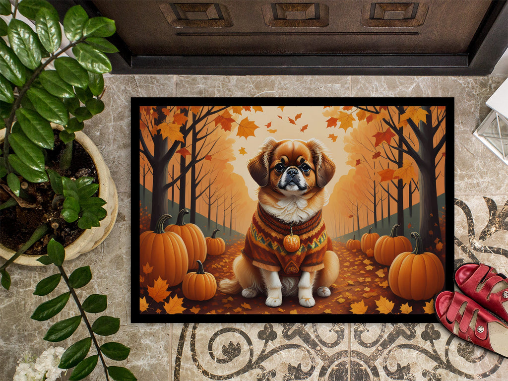 Tibetan Spaniel Fall Doormat Indoor Outdoor 18H X 27W Front Door Mat Rugs for Entryway, Non Slip Washable
