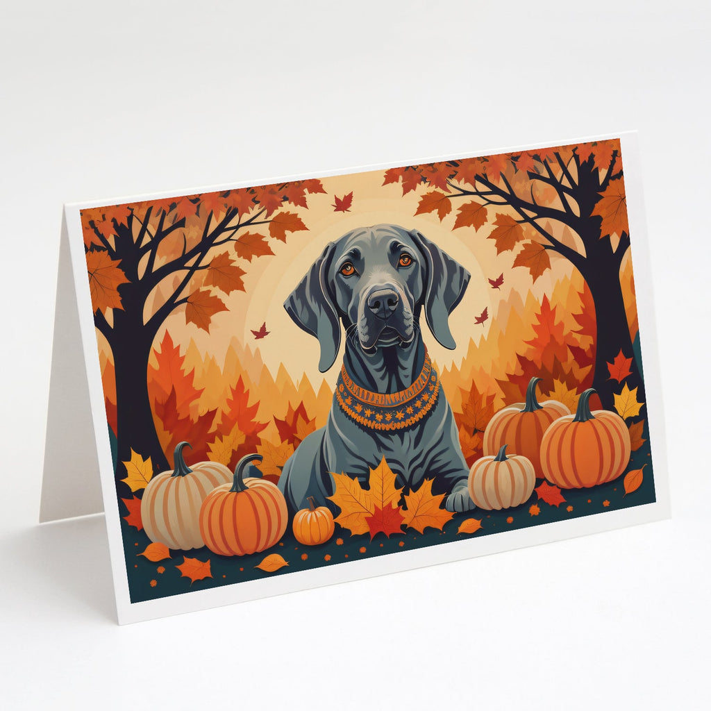Weimaraner Fall Greeting Cards Pack of 8 Blank Cards with Envelopes Whimsical A7 Size 5x7