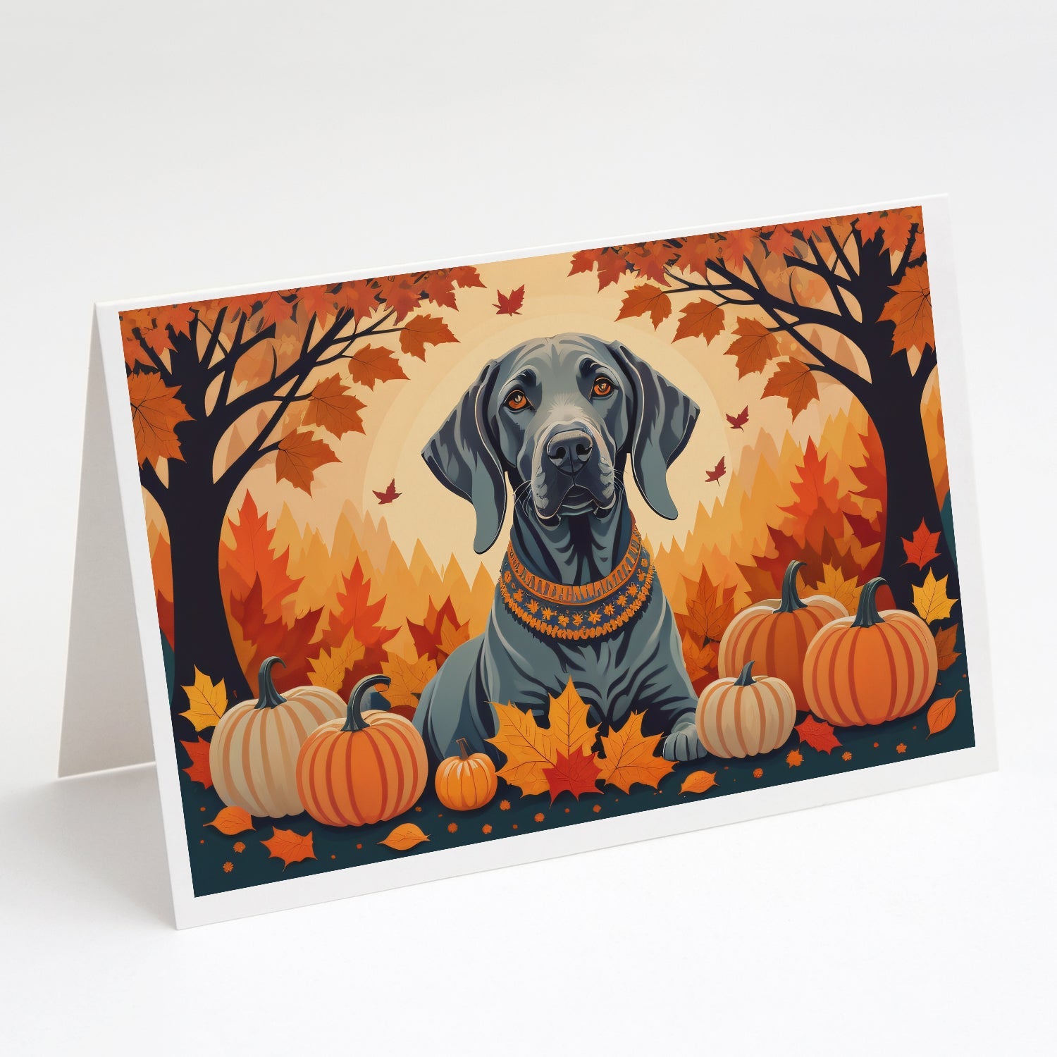 Weimaraner Fall Greeting Cards Pack of 8 Blank Cards with Envelopes Whimsical A7 Size 5x7