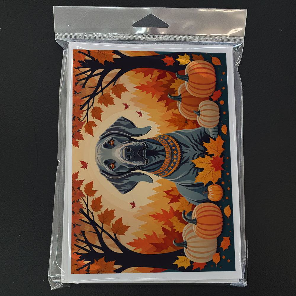 Weimaraner Fall Greeting Cards Pack of 8 Blank Cards with Envelopes Whimsical A7 Size 5x7