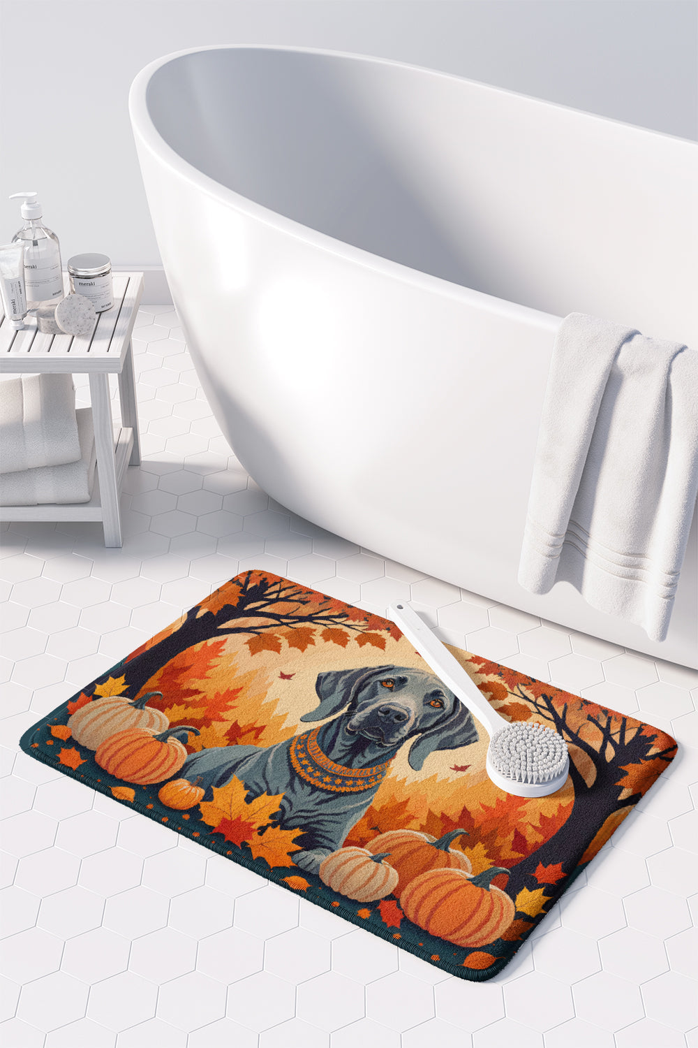 Weimaraner Fall Memory Foam Kitchen Mat Machine Washable Anti-Fatigue Cushion Comfort Bath or Kitchen Rug