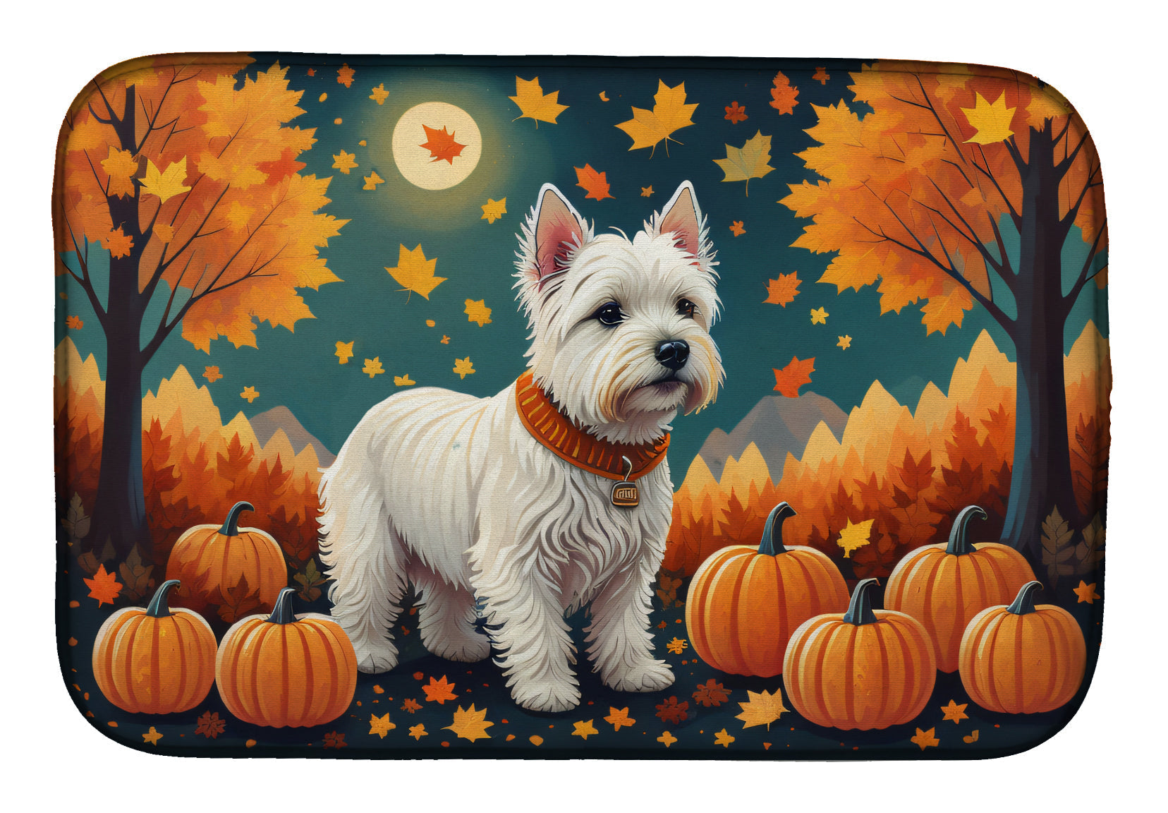 Westie Fall Dish Drying Mat Absorbent Dish Drying Mat Pad for Kitchen Counter Dish Drainer Mat for Countertop, 14 x 21", Multicolor