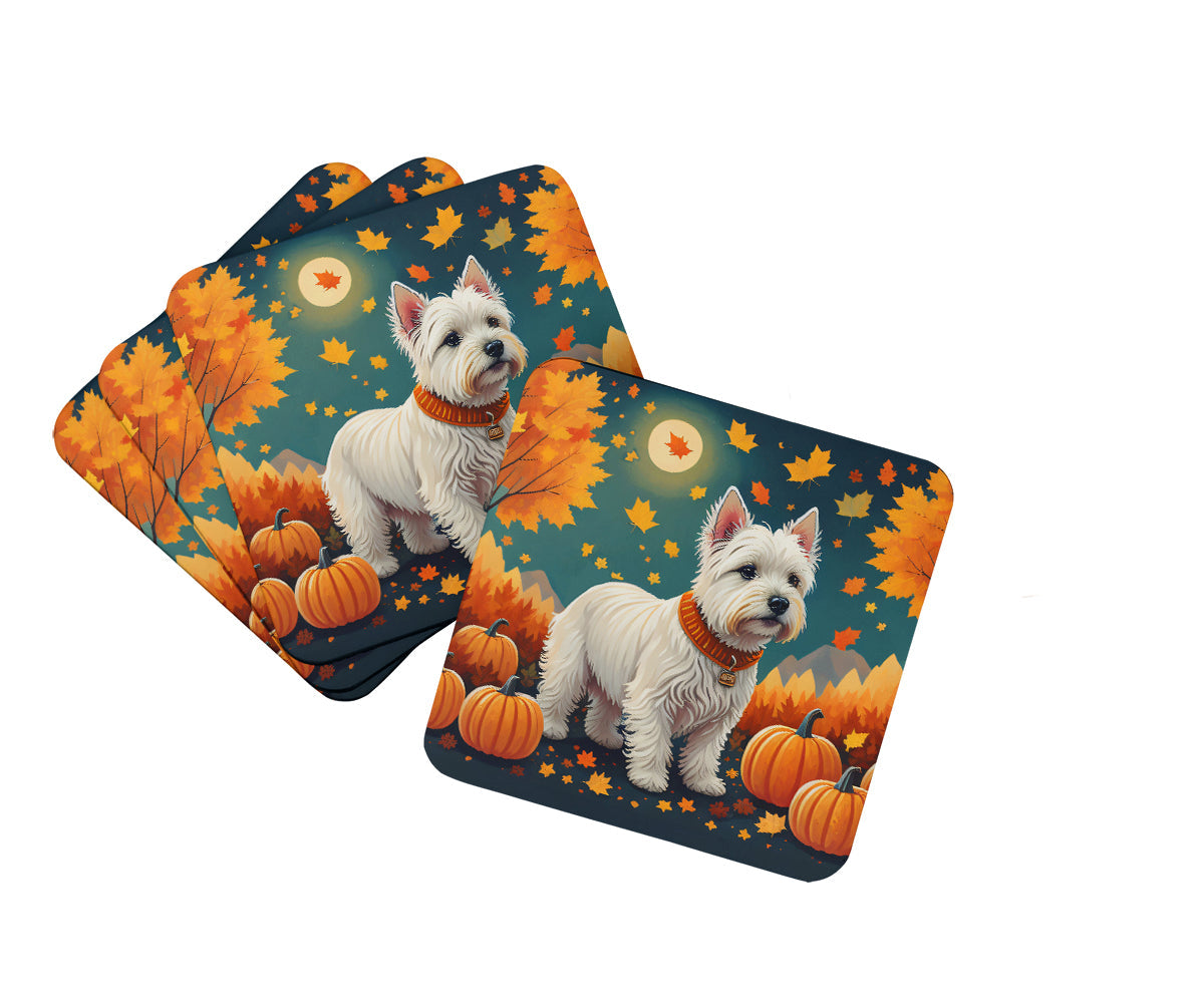 Westie Fall Foam Coasters Set of 4 Cup Coasters for Indoor Outdoor, Tabletop Protection, Anti Slip, Mouse pad Material