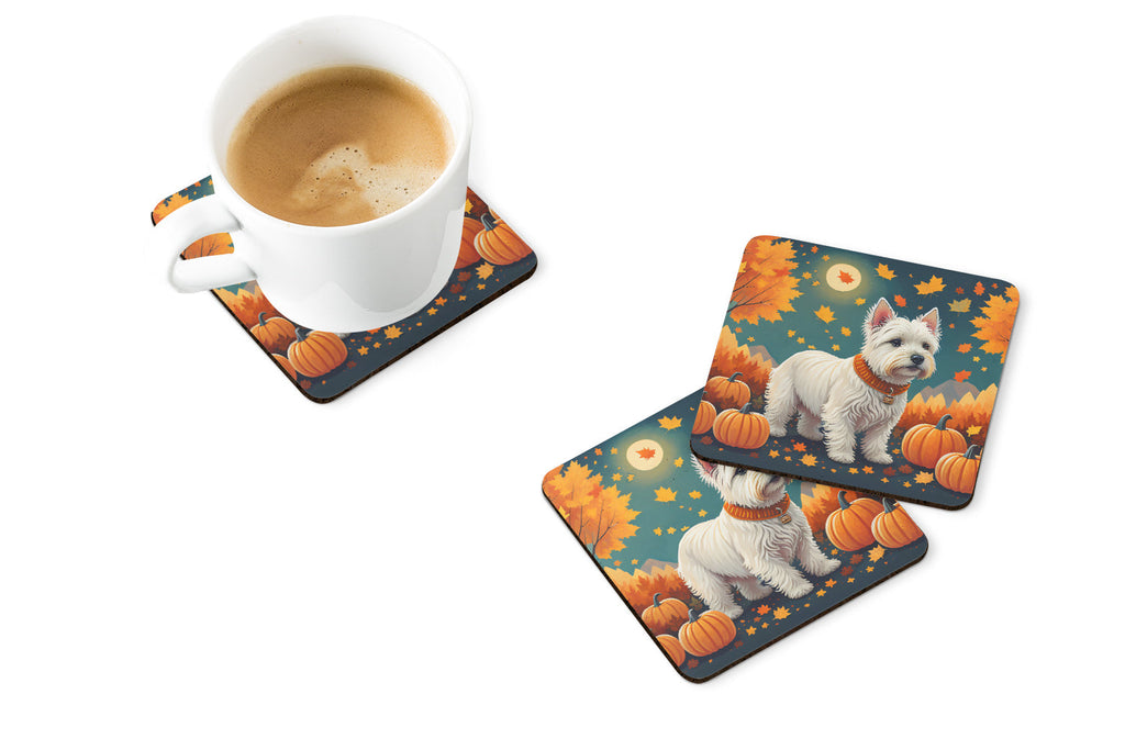 Westie Fall Foam Coasters Set of 4 Cup Coasters for Indoor Outdoor, Tabletop Protection, Anti Slip, Mouse pad Material