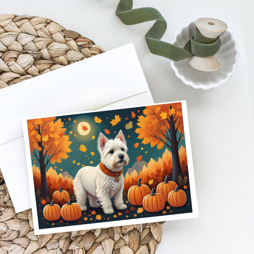Westie Fall Greeting Cards Pack of 8 Blank Cards with Envelopes Whimsical A7 Size 5x7