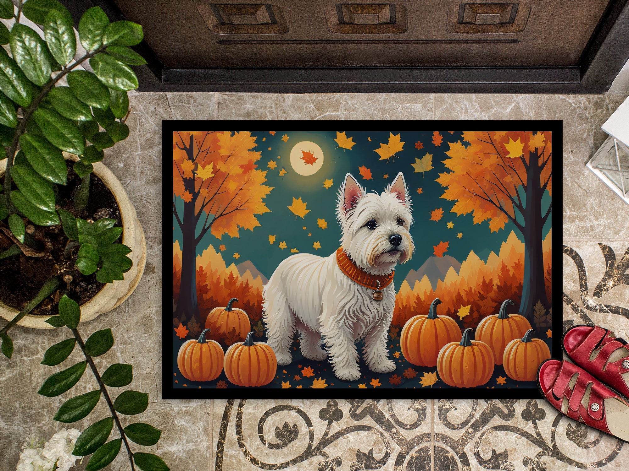 Westie Fall Doormat Indoor Outdoor 18H X 27W Front Door Mat Rugs for Entryway, Non Slip Washable