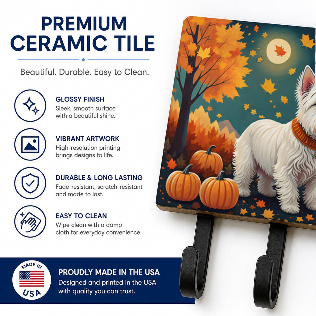 Westie Fall Leash or Key Holder Wall Hooks, Coat Rack Wall Mount, for Hanging Keys, Towels, Aprons, Leashes