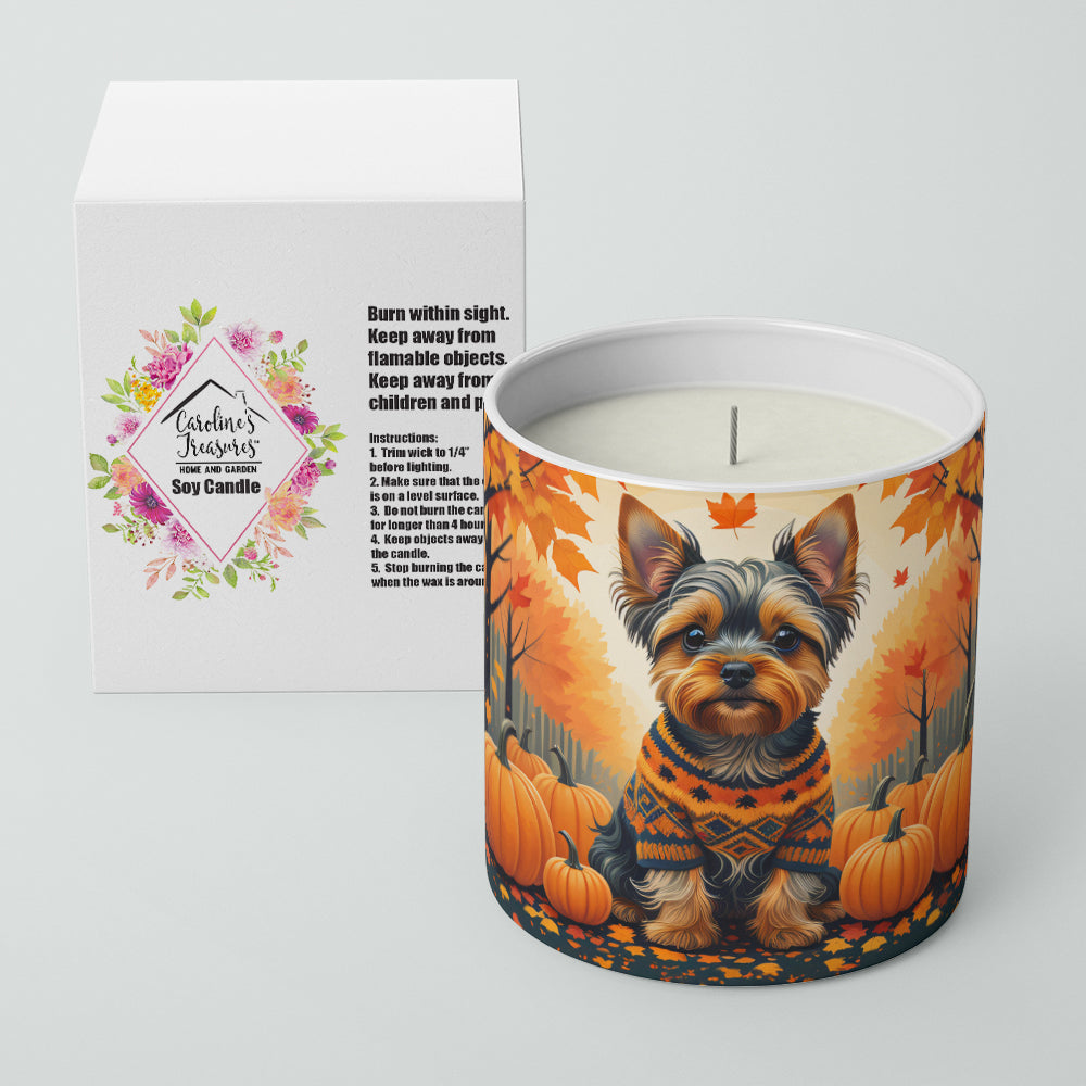 Yorkshire Terrier Fall Decorative Soy Candle Nature Soy Wax Essential Oil Home Decor Ideal for Bedroom Kitchen Bath Office Gift, 10 oz