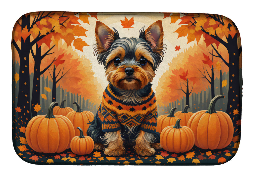 Yorkshire Terrier Fall Dish Drying Mat Absorbent Dish Drying Mat Pad for Kitchen Counter Dish Drainer Mat for Countertop, 14 x 21", Multicolor