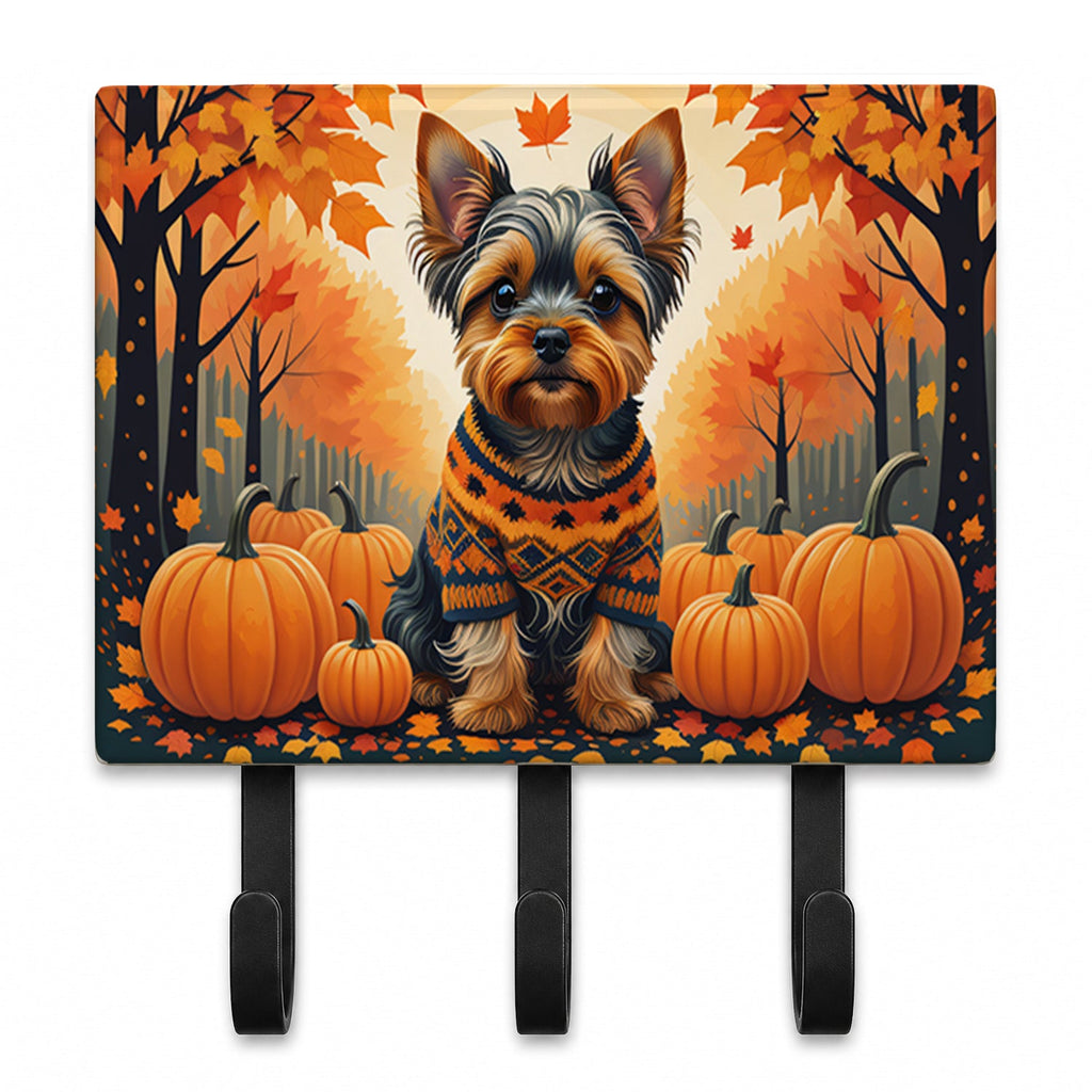 Yorkshire Terrier Fall Leash or Key Holder Wall Hooks, Coat Rack Wall Mount, for Hanging Keys, Towels, Aprons, Leashes