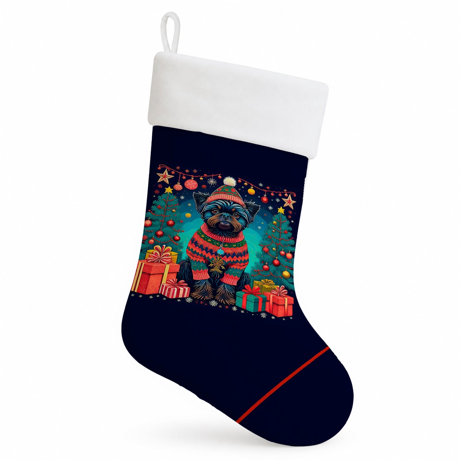 Affenpinscher Christmas Holiday Stocking Double-Sided Print, Polyester Suede,11x18, Made in USA