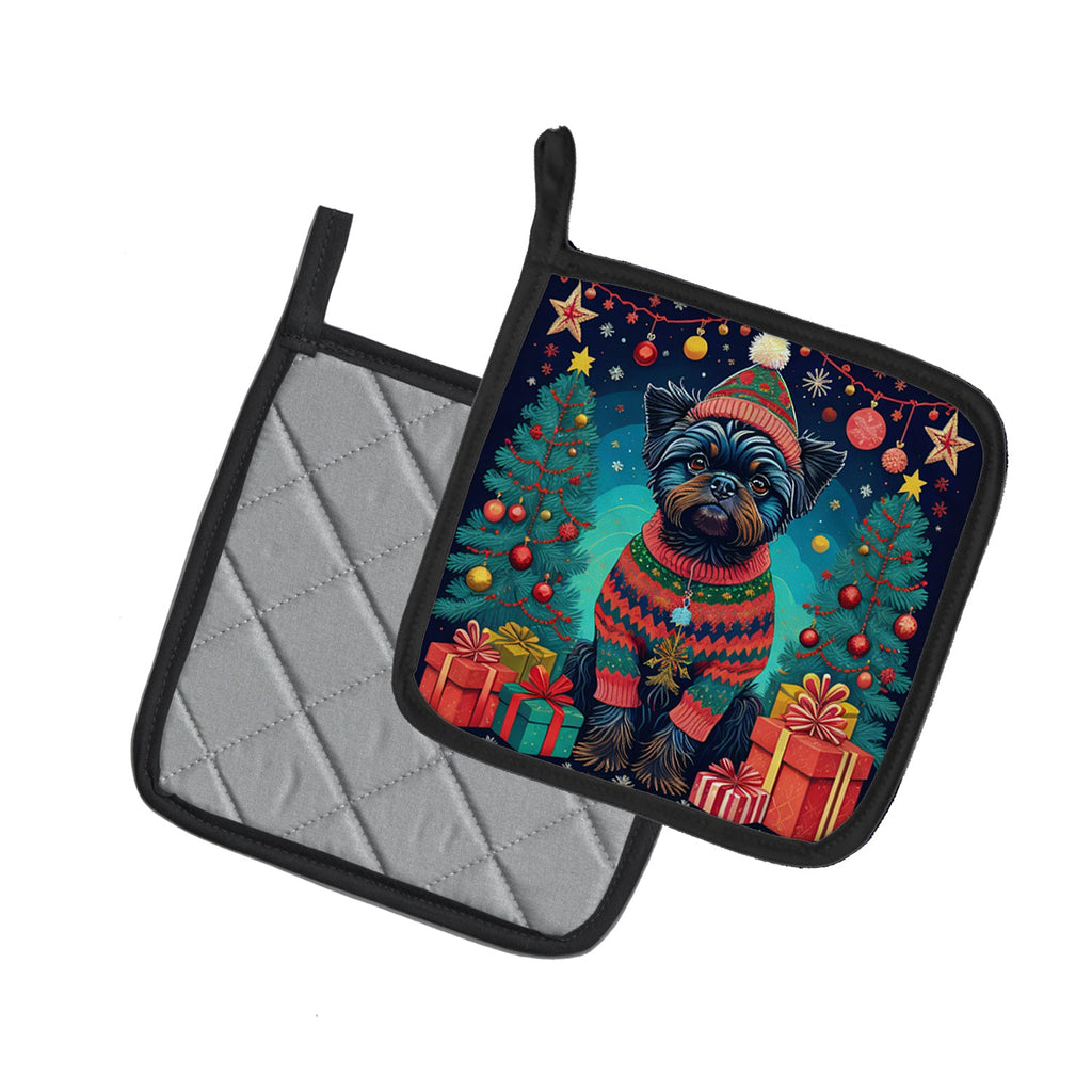 Affenpinscher Christmas Pot Holder Set of 2 Heat Resistant Quilted Hot Pads 7.5 x 7.5 Inch, Insulated Kitchen Trivets for Cooking & Baking