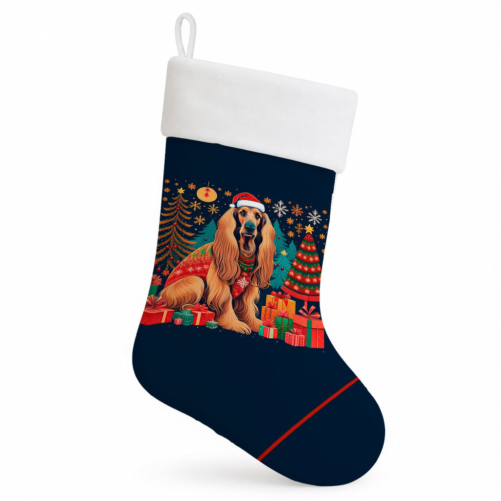 Afghan Hound Christmas Holiday Stocking Double-Sided Print, Polyester Suede,11x18, Made in USA