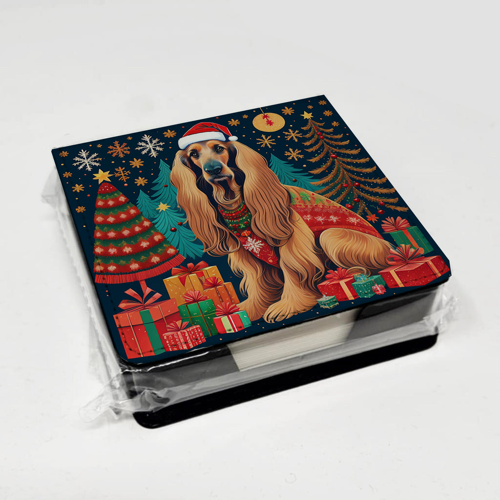Afghan Hound Christmas PU Leather Note Paper Holder with Artist-Designed Cover, Desk Accessory, Office Gift