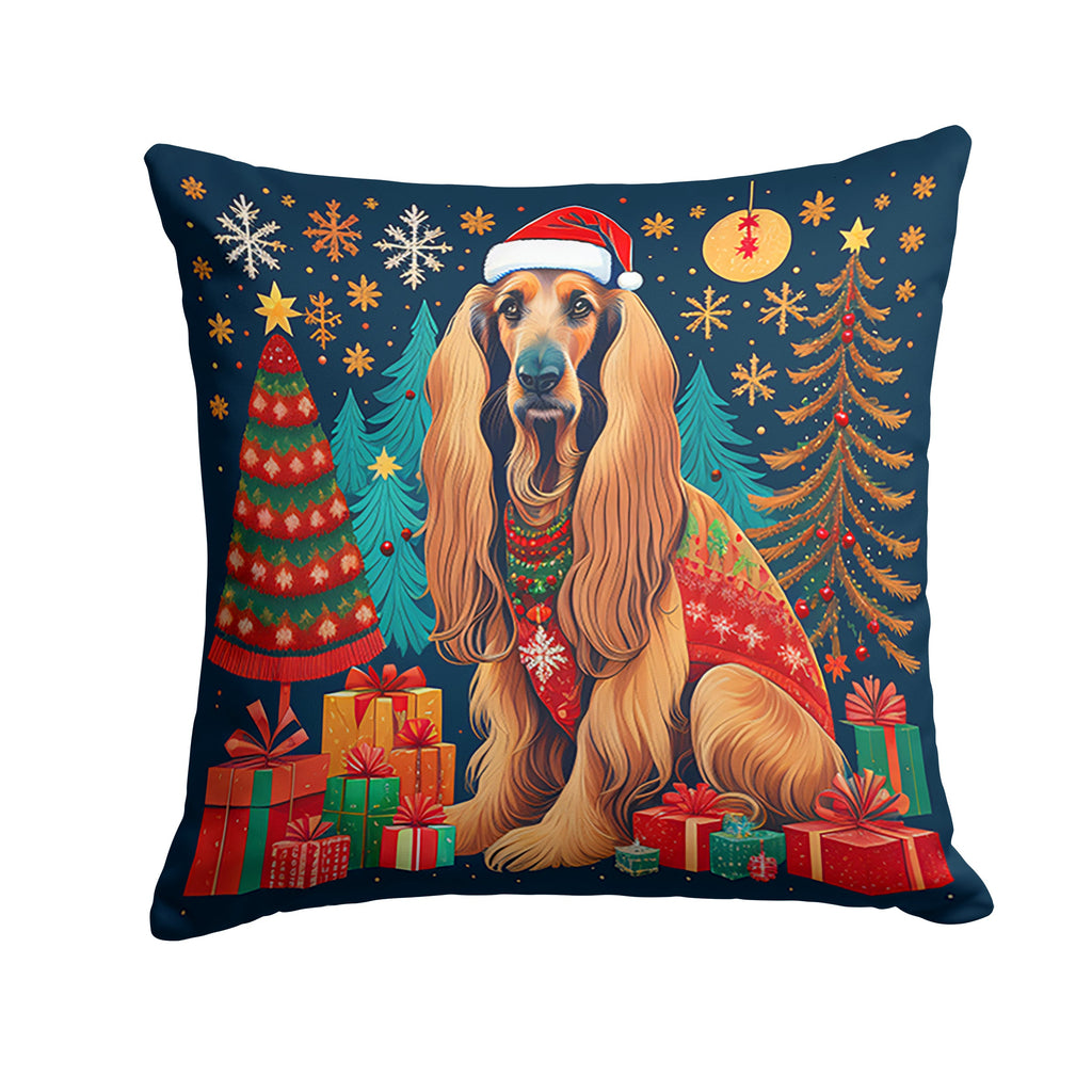 Afghan Hound Christmas Decorative Throw Pillow 14x14 Indoor Outdoor Accent Cushion, Fabric Cover with Insert for Sofa, Bed, Porch & Living Room