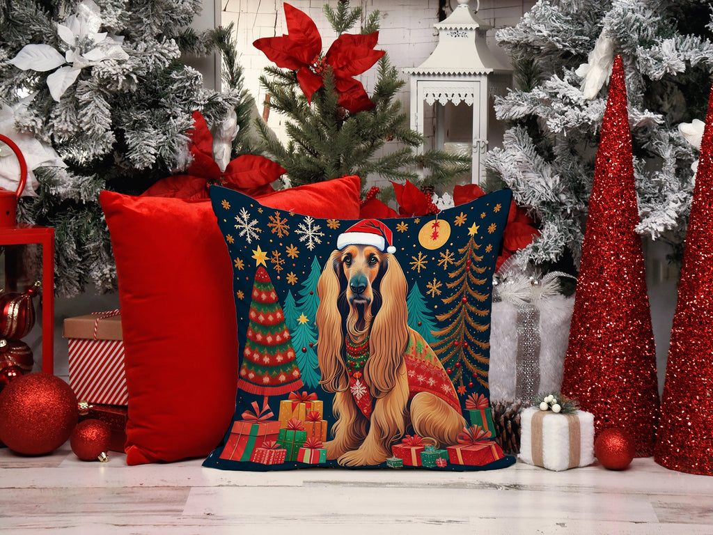 Afghan Hound Christmas Decorative Throw Pillow 14x14 Indoor Outdoor Accent Cushion, Fabric Cover with Insert for Sofa, Bed, Porch & Living Room