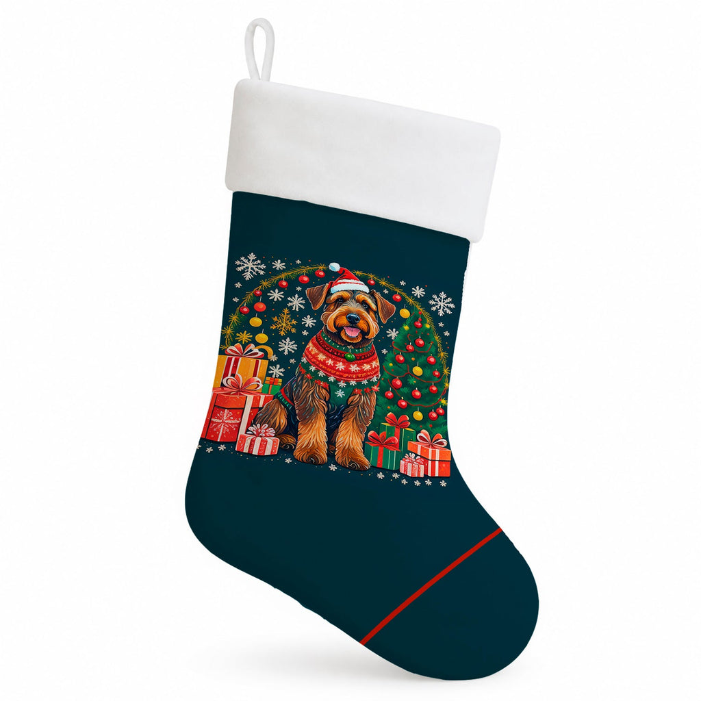 Airedale Terrier Christmas Holiday Stocking Double-Sided Print, Polyester Suede,11x18, Made in USA
