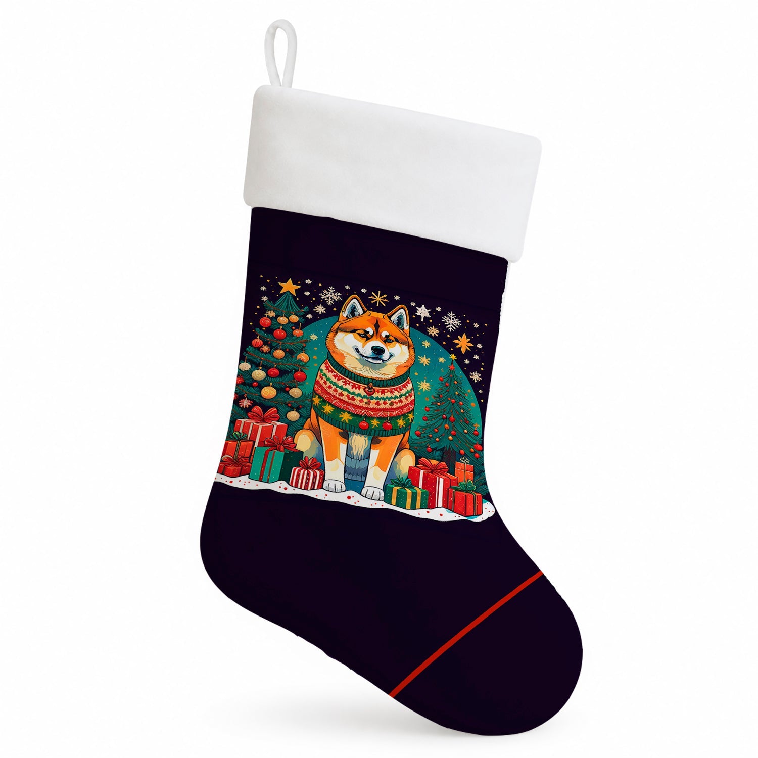 Akita Christmas Holiday Stocking Double-Sided Print, Polyester Suede,11x18, Made in USA