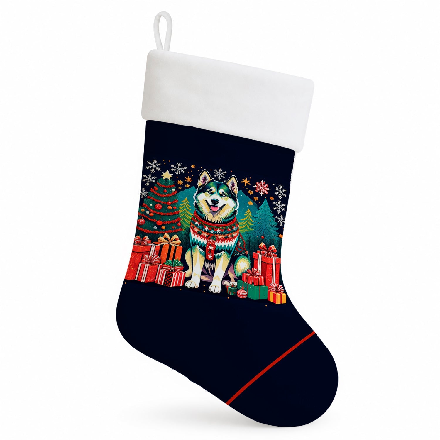 Alaskan Malamute Christmas Holiday Stocking Double-Sided Print, Polyester Suede,11x18, Made in USA
