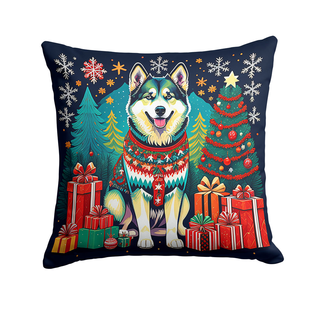 Alaskan Malamute Christmas Decorative Throw Pillow 14x14 Indoor Outdoor Accent Cushion, Fabric Cover with Insert for Sofa, Bed, Porch & Living Room