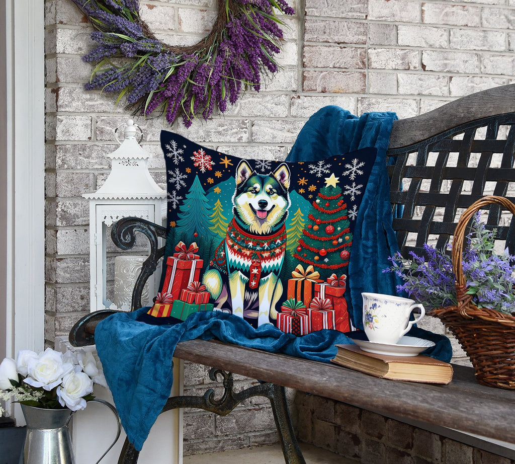 Alaskan Malamute Christmas Decorative Throw Pillow 18x18 Indoor Outdoor Accent Cushion, Fabric Cover with Insert for Sofa, Bed, Porch & Living Room