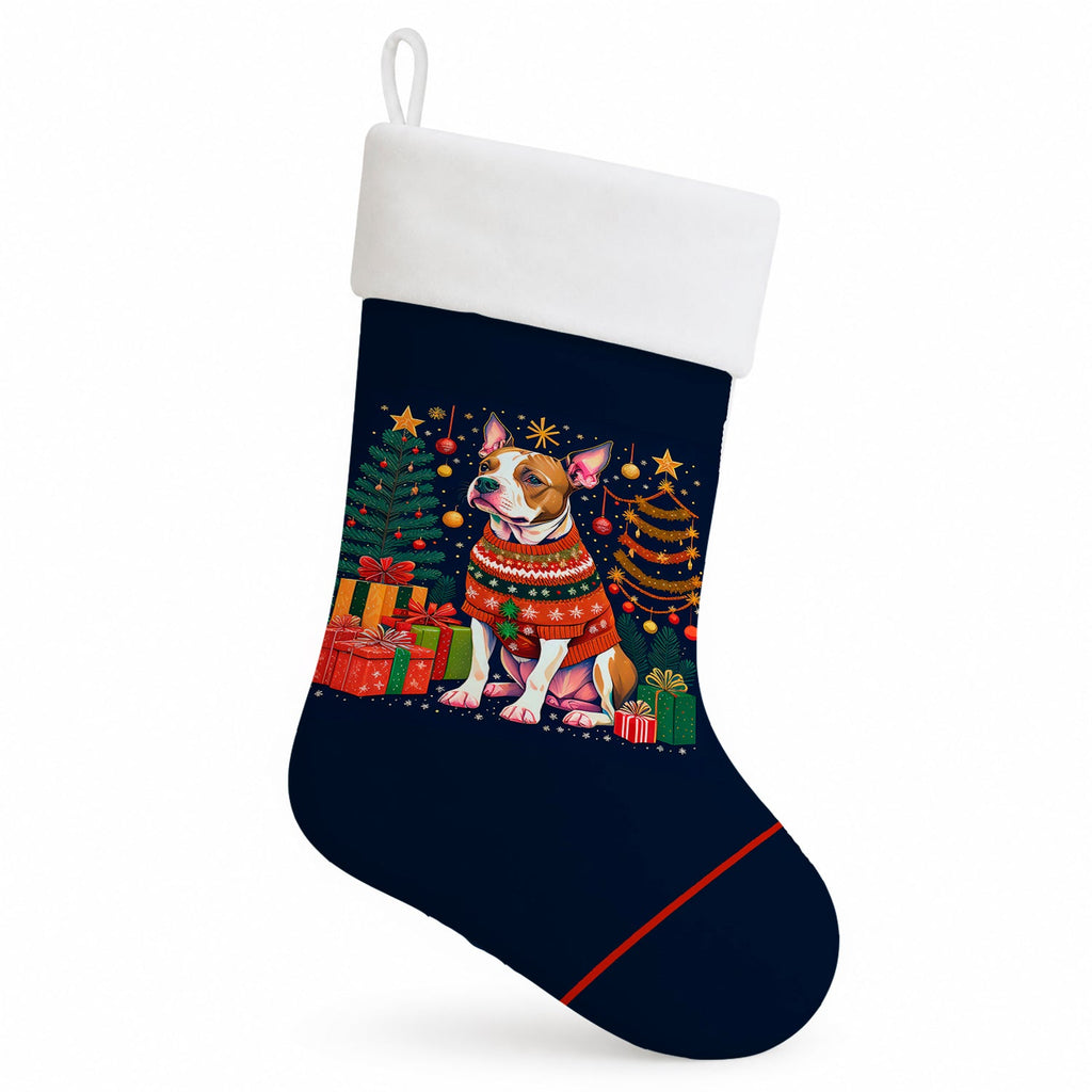 Pit Bull Terrier Christmas Holiday Stocking Double-Sided Print, Polyester Suede,11x18, Made in USA
