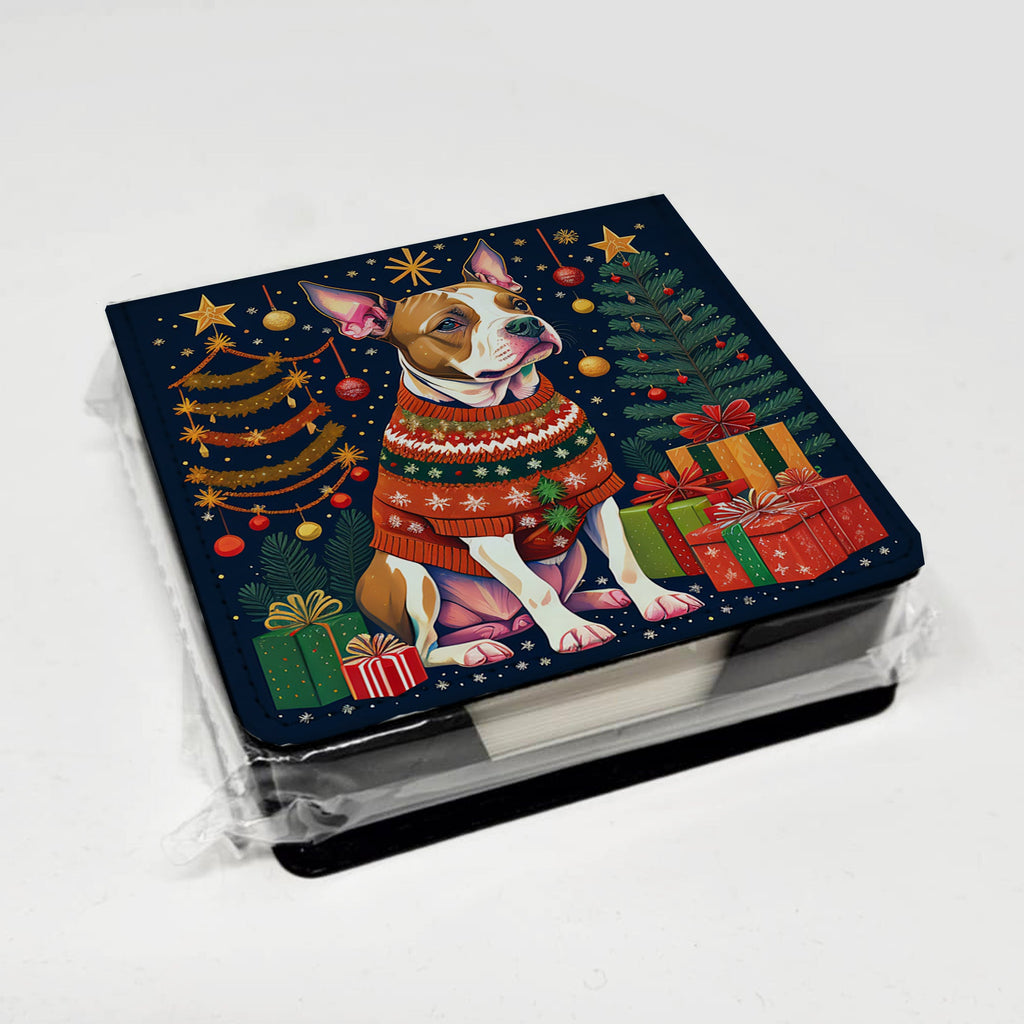 Pit Bull Terrier Christmas PU Leather Note Paper Holder with Artist-Designed Cover, Desk Accessory, Office Gift