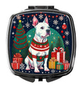 White Pit Bull Terrier Christmas Compact Mirror Decorative Travel Makeup Mirror for Women Girls Gifts Pocket Makeup Mirror Folding Handheld