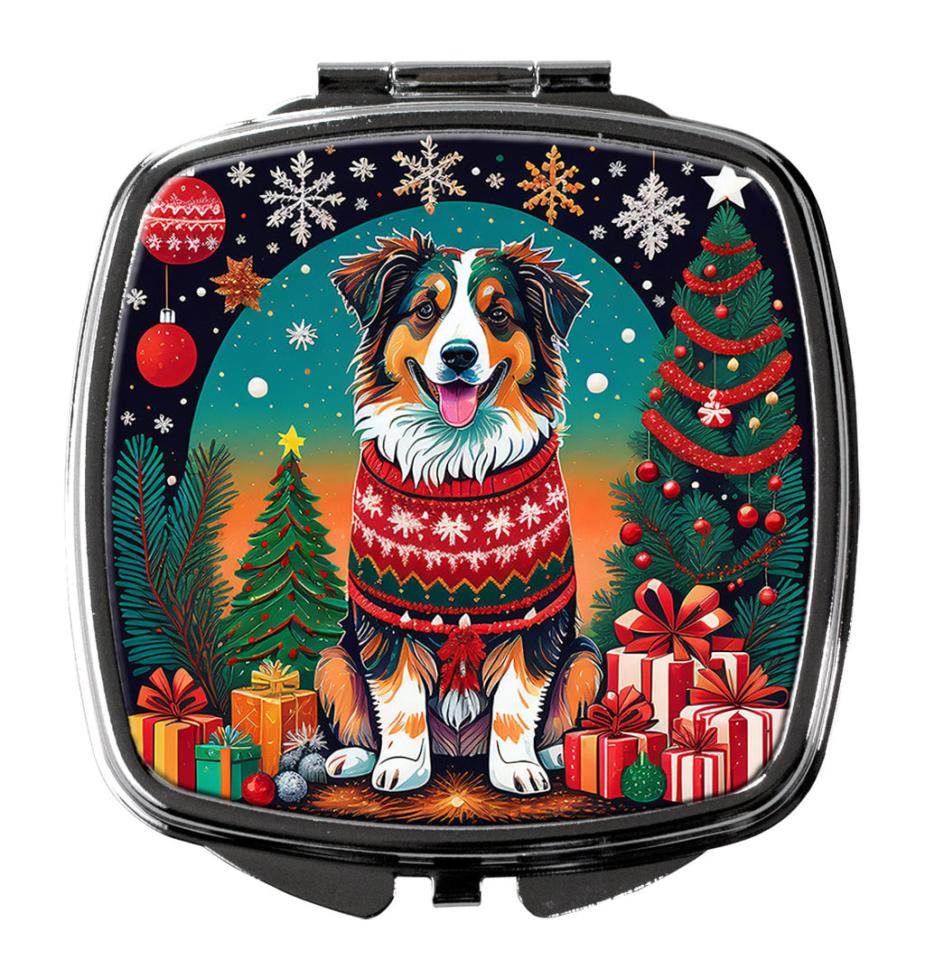 Australian Shepherd Christmas Compact Mirror Decorative Travel Makeup Mirror for Women Girls Gifts Pocket Makeup Mirror Folding Handheld