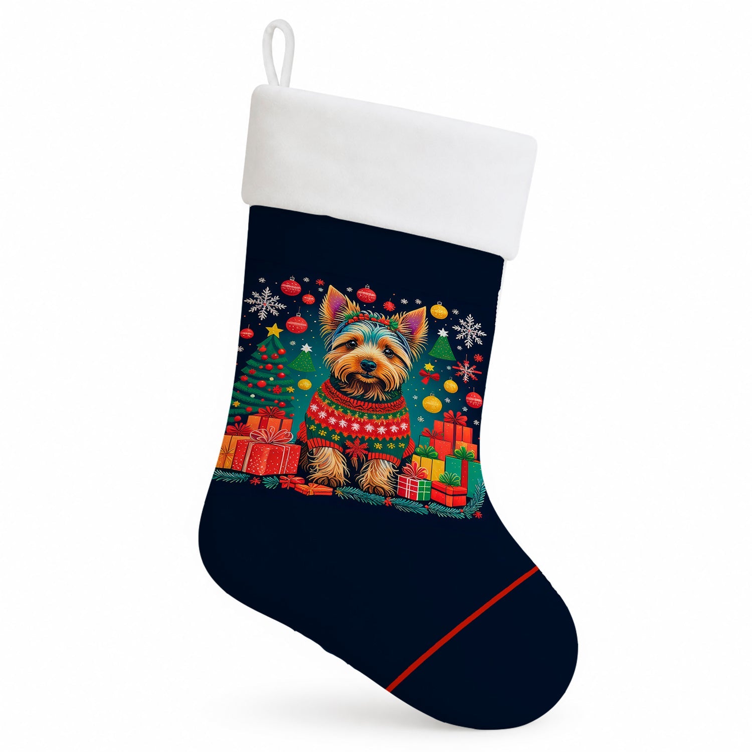 Australian Terrier Christmas Holiday Stocking Double-Sided Print, Polyester Suede,11x18, Made in USA