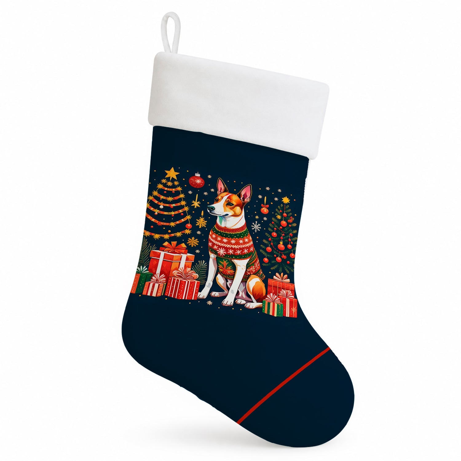 Basenji Christmas Holiday Stocking Double-Sided Print, Polyester Suede,11x18, Made in USA