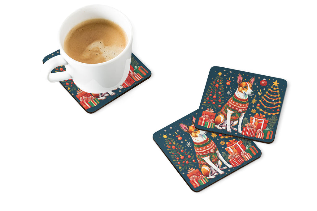 Basenji Christmas Foam Coasters Set of 4 Cup Coasters for Indoor Outdoor, Tabletop Protection, Anti Slip, Mouse pad Material