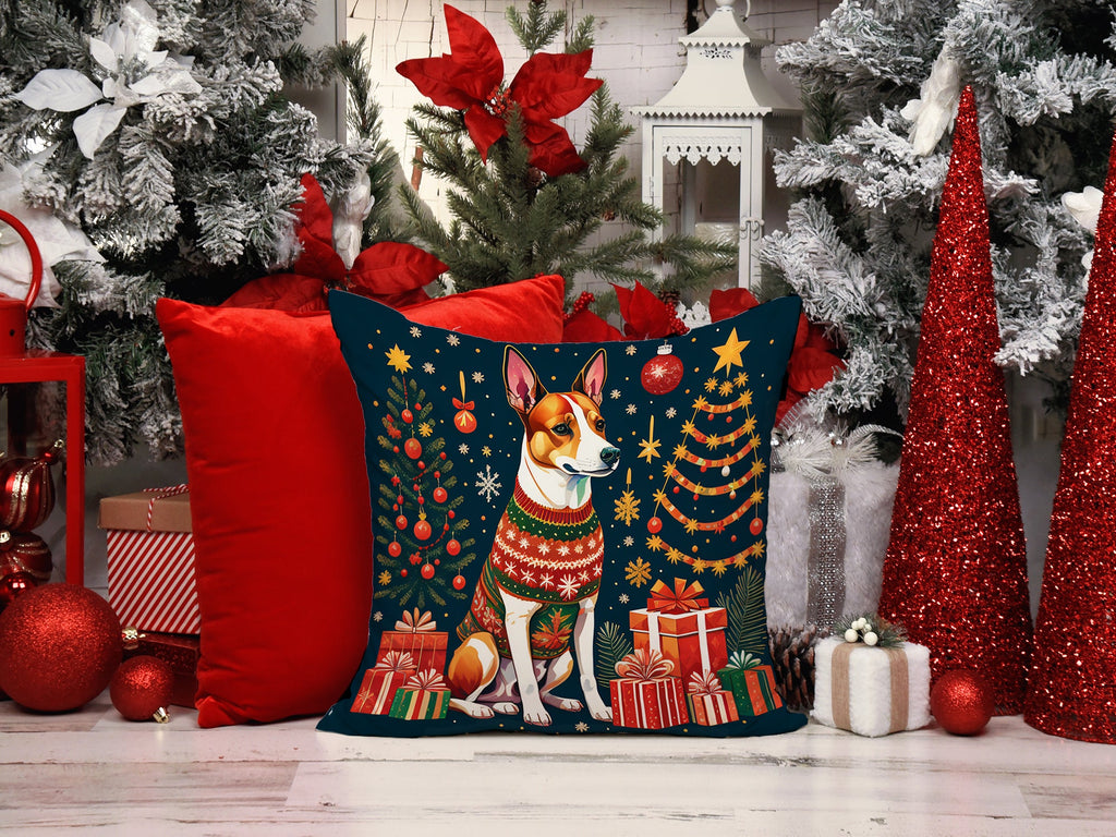 Basenji Christmas Decorative Throw Pillow 18x18 Indoor Outdoor Accent Cushion, Fabric Cover with Insert for Sofa, Bed, Porch & Living Room