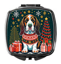 Basset Hound Christmas Compact Mirror Decorative Travel Makeup Mirror for Women Girls Gifts Pocket Makeup Mirror Folding Handheld