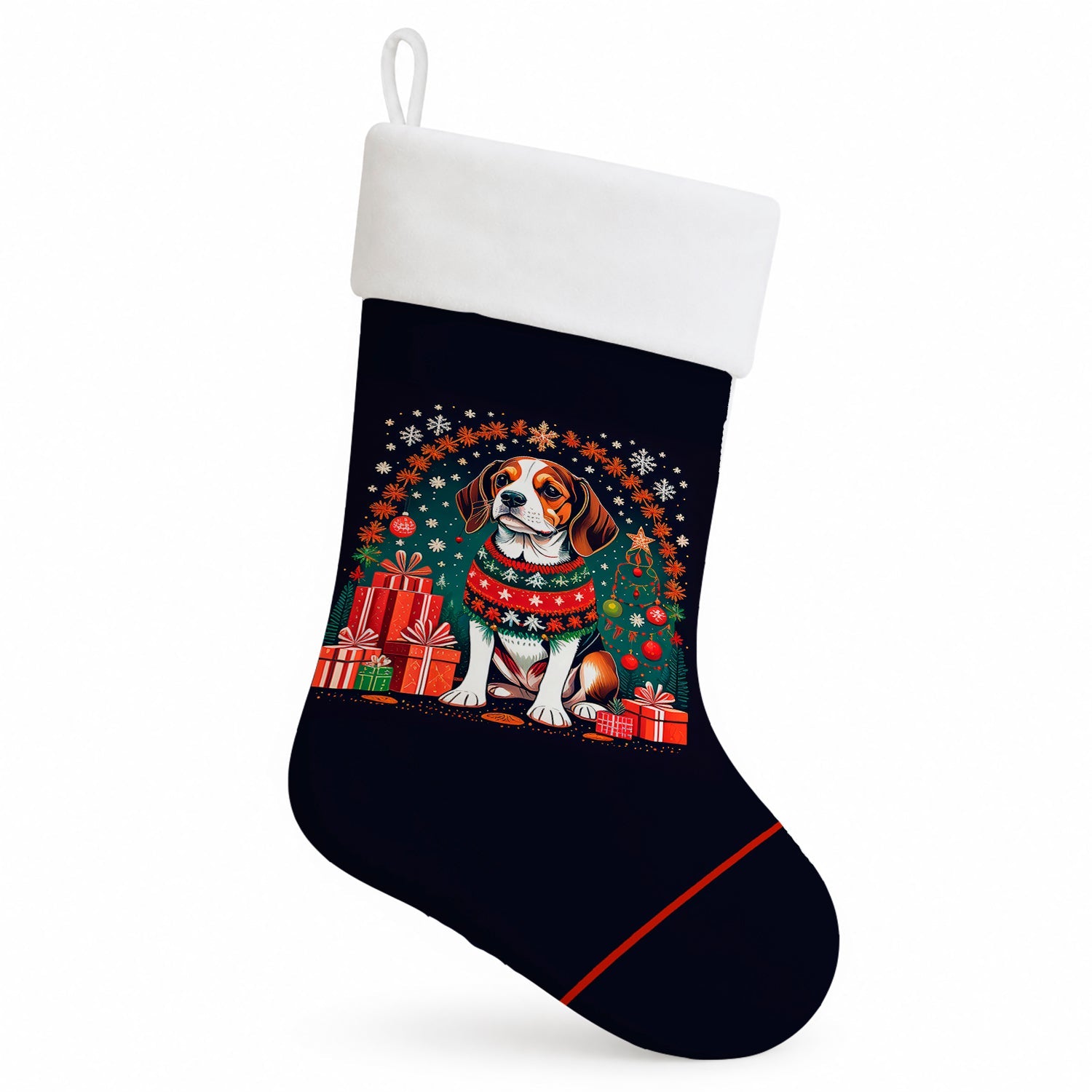 Beagle Christmas Holiday Stocking Double-Sided Print, Polyester Suede,11x18, Made in USA