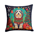 Bearded Collie Christmas Decorative Throw Pillow 14x14 Indoor Outdoor Accent Cushion, Fabric Cover with Insert for Sofa, Bed, Porch & Living Room
