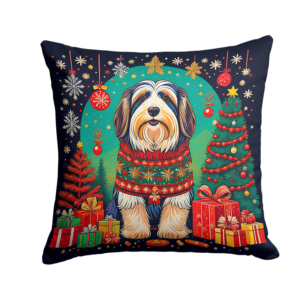Bearded Collie Christmas Decorative Throw Pillow 18x18 Indoor Outdoor Accent Cushion, Fabric Cover with Insert for Sofa, Bed, Porch & Living Room