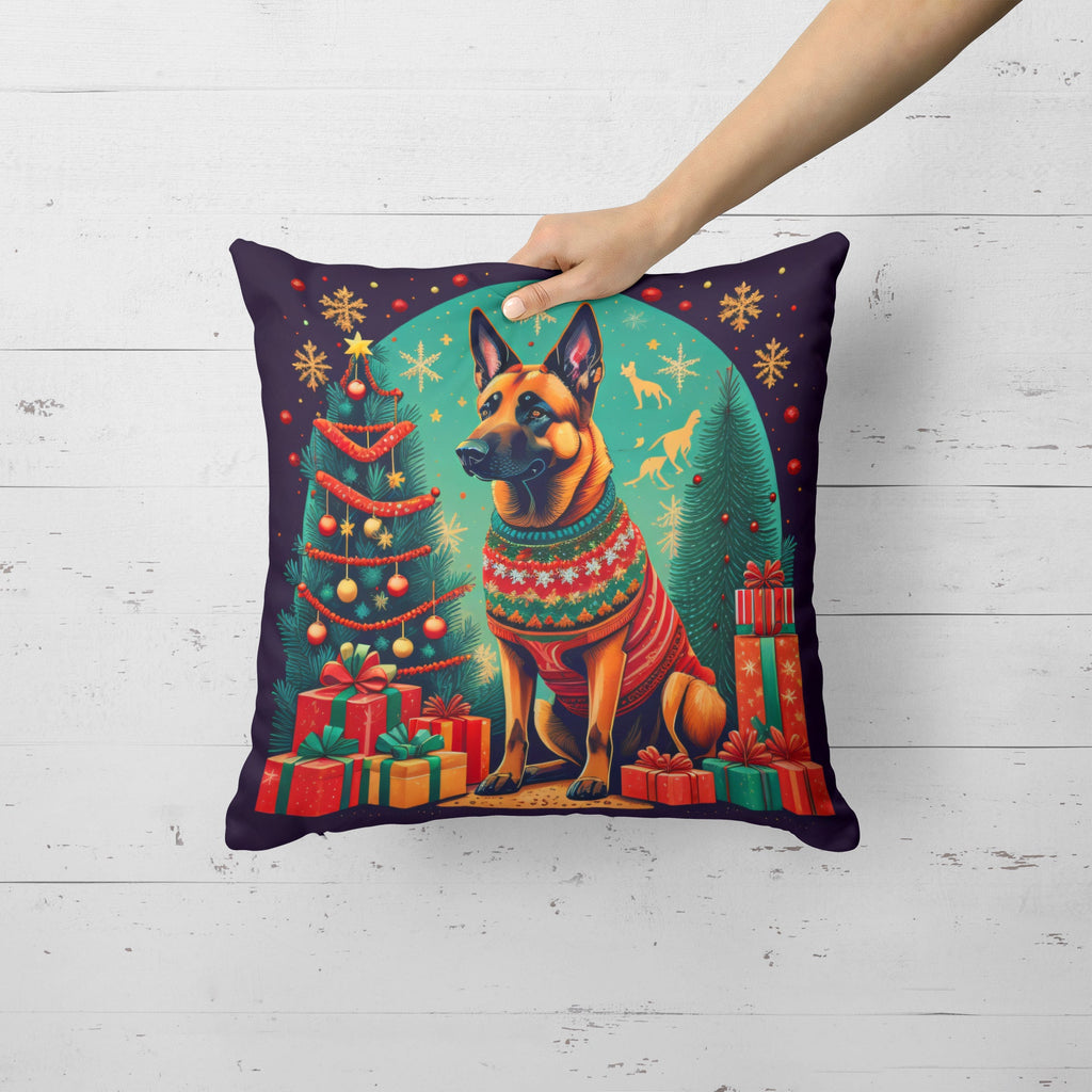 Belgian Malinois Christmas Decorative Throw Pillow 14x14 Indoor Outdoor Accent Cushion, Fabric Cover with Insert for Sofa, Bed, Porch & Living Room